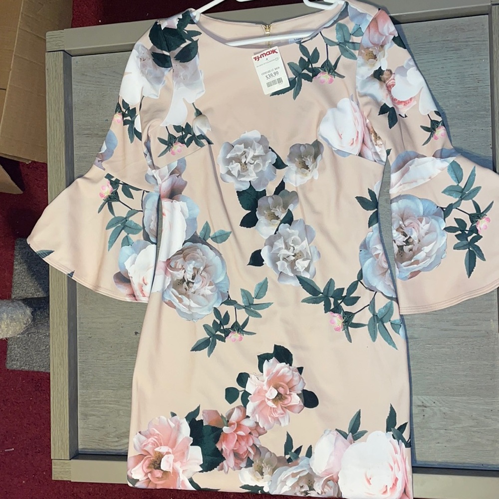 Calvin Klein floral bell sleeved midi dress